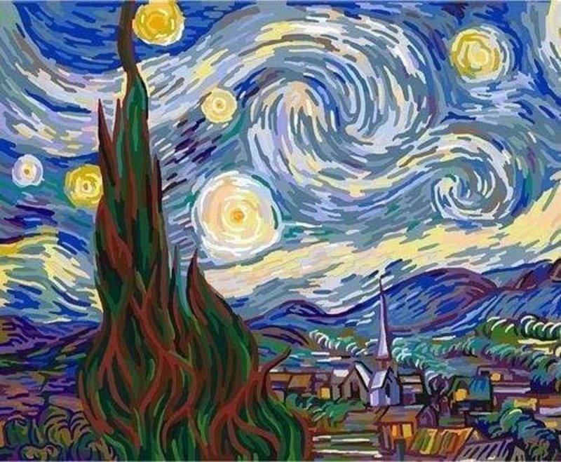 FIGURED'ART Peinture par numéros Van Gogh Nuit Etoilée taille 40x50cm toile tendue sur chassis