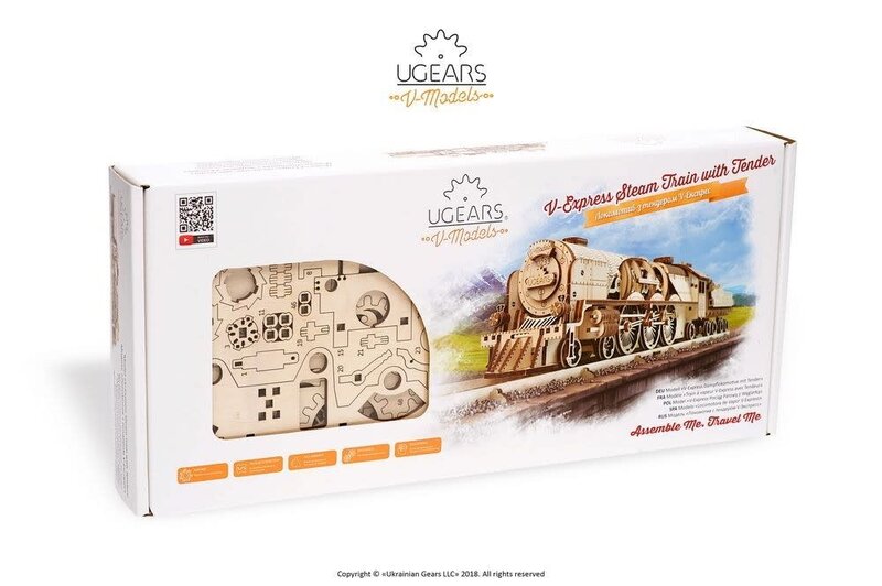 GRAINE CREATIVE Ugears V-Express Train A Vapeur Bois 538 Pièces 560X120X120Mm