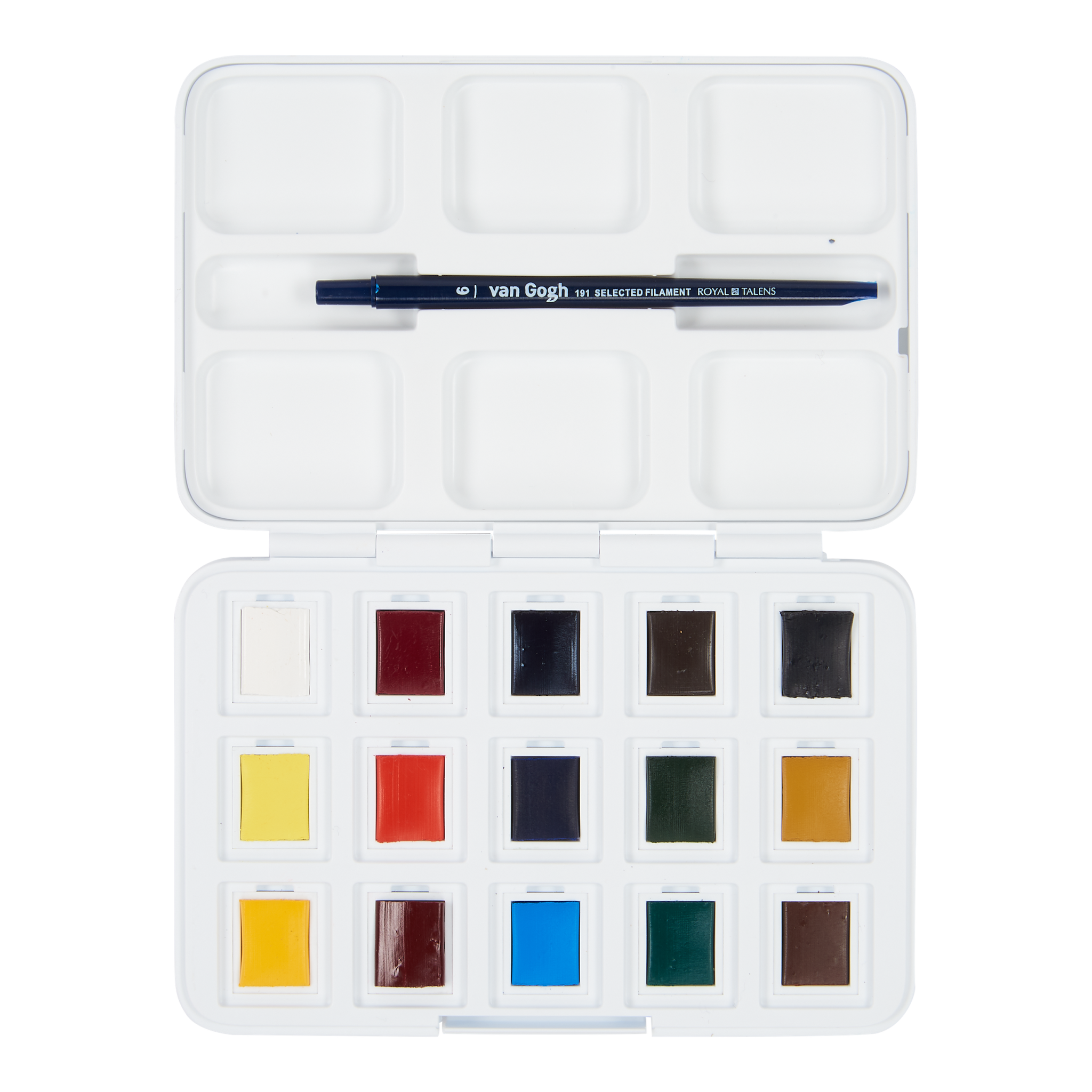 VAN GOGH Set de base de peinture à l'eau 12 couleurs en godets + 3 couleurs offertes, pocket box en plastique