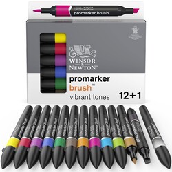WINSOR & NEWTON Promarker Pinceau set 12+1 tons vibrants