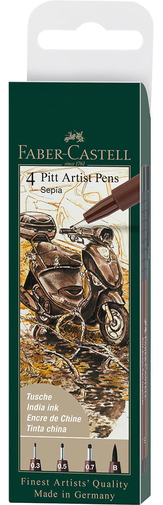 FABER CASTELL Feutres Pitt Artist Pen sépia poch. 4x