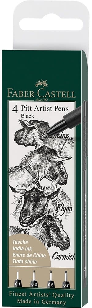 FABER CASTELL Feutres Pitt Art.Pen noir M/F/S/XS poch.4x