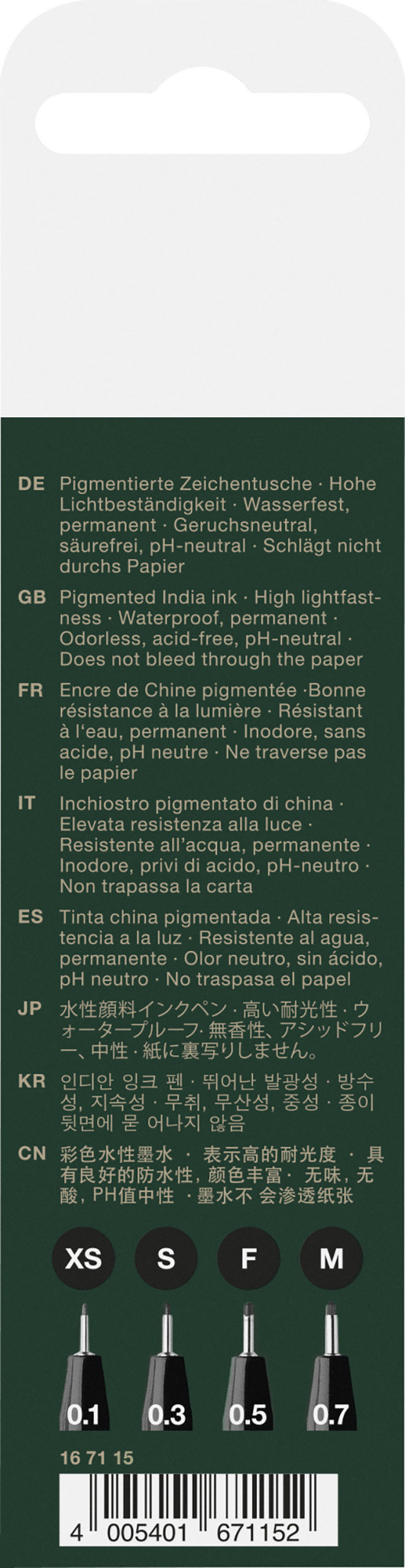 FABER CASTELL Feutres Pitt Art.Pen noir M/F/S/XS poch.4x