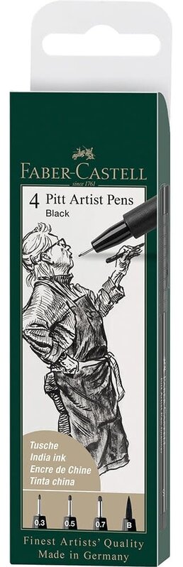 FABER CASTELL Feutres Pitt Artist Pen Noir Poch. 4X