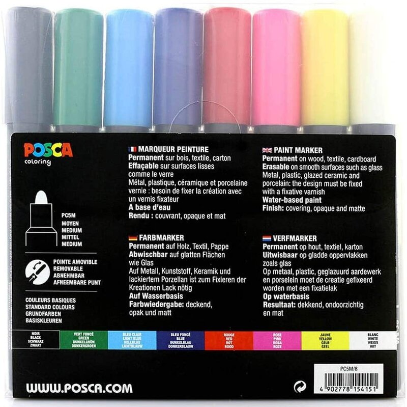 UNI-BALL Posca Set de 8 marqueurs pointe conique moyenne - PC5M couleurs basiques