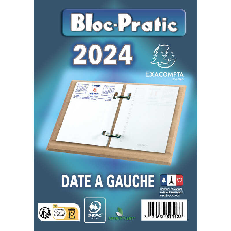 EXACOMPTA Bloc-pratic date à gauche 8,2x12 cm - 2024 - Bleu