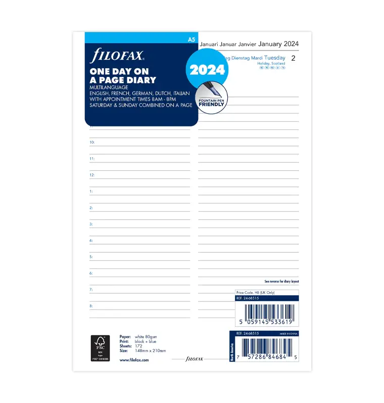 Stock Bureau - FILOFAX Recharge Format Personal Semaine sur Deux