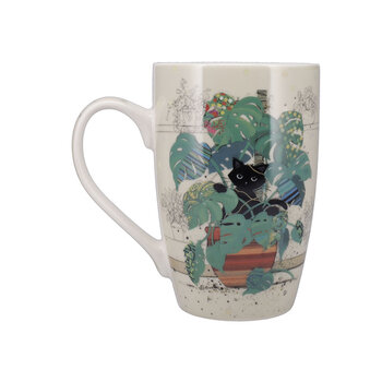 KIUB Mug Arrondi Xl 490 Ml + Boite Ouverte Bug Art Chaton Monstera