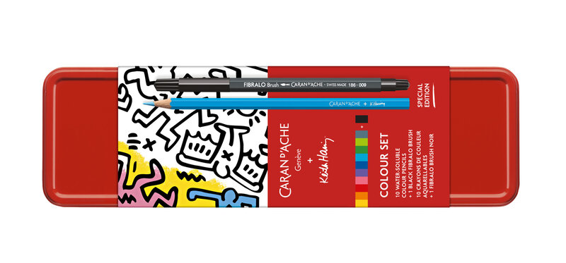 CARAN D'ACHE Set de 10 crayons aquarellables + 1 feutre Fibralo Brush - Keith Haring Noël 2023