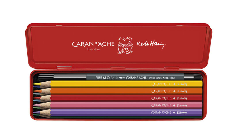 CARAN D'ACHE Set de 10 crayons aquarellables + 1 feutre Fibralo Brush - Keith Haring Noël 2023