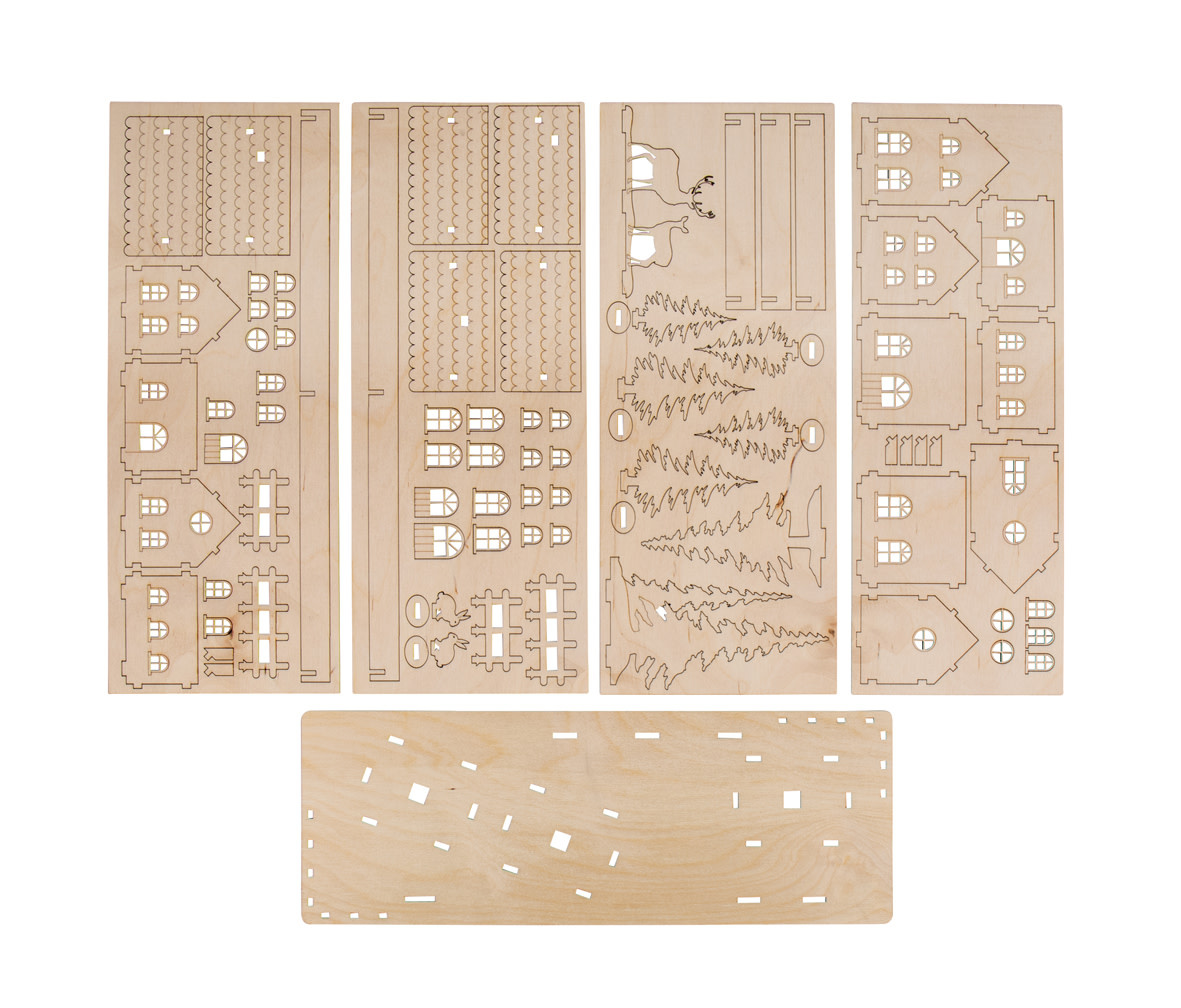 RAYHER Kit bois 3D,Village alpin,FSC Mix Credit, nature, 40x14,5x17cm, en 84pces, boîte 1kit