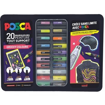 MARQUEUR POSCA PC5M GOUACHE POINTE CONIQUE MOYENNE COLORIS NOIR BLANC  ARGENT OR POCHETTE DE 4UN