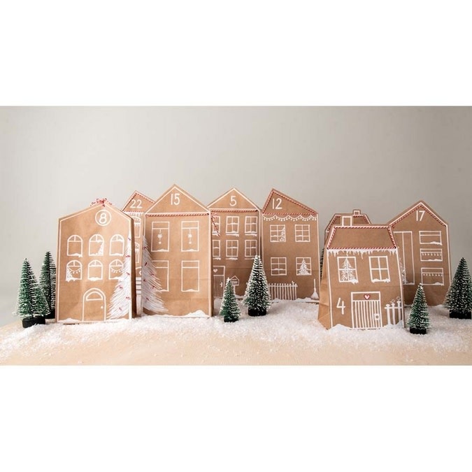 RAYHER Kit Calend.de l'Avent Maisons de sachets, 24 scts.,marq. acryl.,ficelle boulanger
