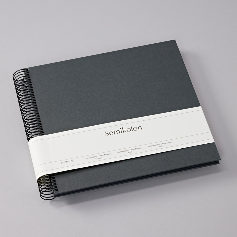 SEMIKOLON Album photos spiralé Economy Medium Lava Stone pages noires 23x24,5cm