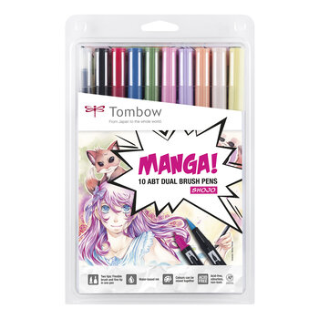 TOMBOW ABT-10C-MANGA2 Feutres pinceaux ABT Dual Brush Pen Kit Manga, Shojo 10 unités