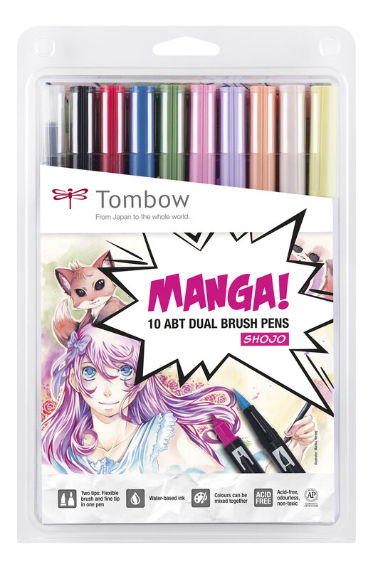 TOMBOW ABT Dual Brush Pen, Set De 10, Couleurs Manga Shojo