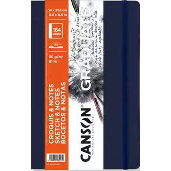 CANSON Book Cousu Graduate Sketch & Notes 192Fl 14x21,6cm 90G Couv Souple Bleu Foncé