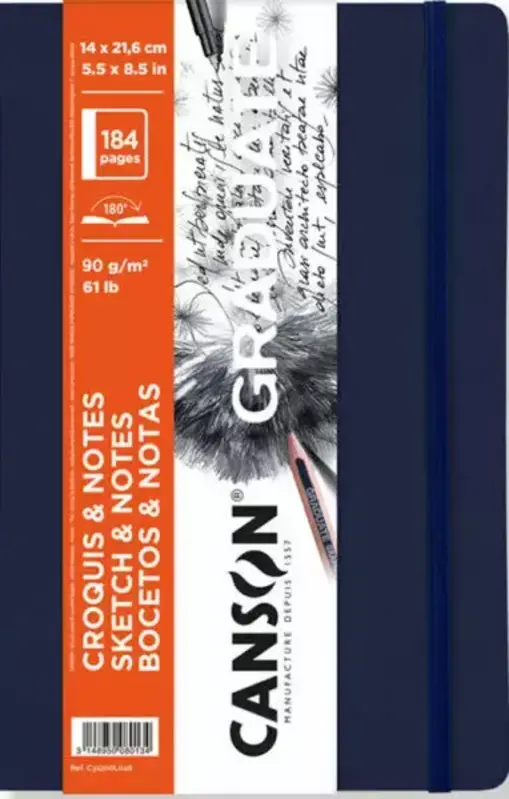 CANSON Graduate Book Sketch & Notes 92fl/184p 14x21,6cm 90G couv rigide Bleu foncé