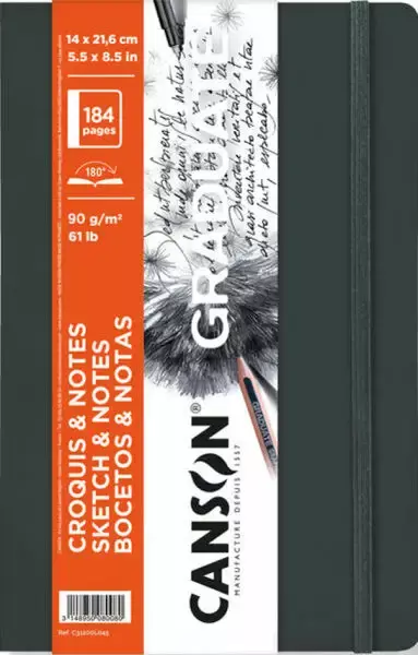 CANSON Book Cousu Canson® Graduate Sketch & Notes 92Fl/184P 14X21,6 90G Couv Rigide Gris Fonce