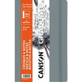 CANSON Graduate Book Sketch & Notes 92fl/184p 14x21,6cm 90G couv souple Gris clair