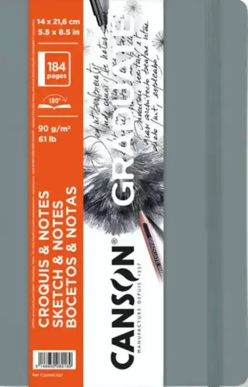 CANSON Graduate Book Sketch & Notes 92fl/184p 14x21,6cm 90G couv souple Gris clair