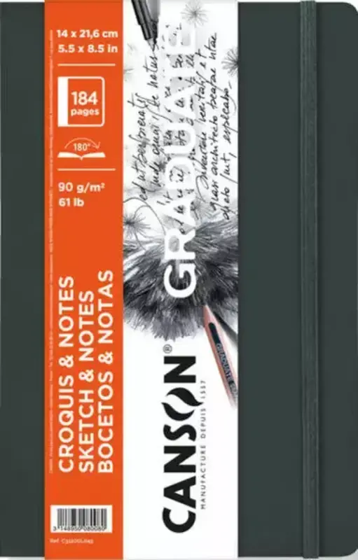 CANSON Graduate Book Sketch & Notes 92fl/184p 14x21,6cm 90G couv souple Gris foncé