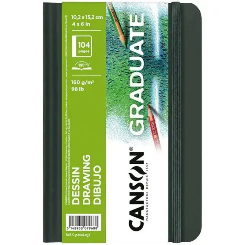 CANSON Book Cousu Grand Côté Graduate Dessin 52Fl 10,2x15,2cm 160G Portrait