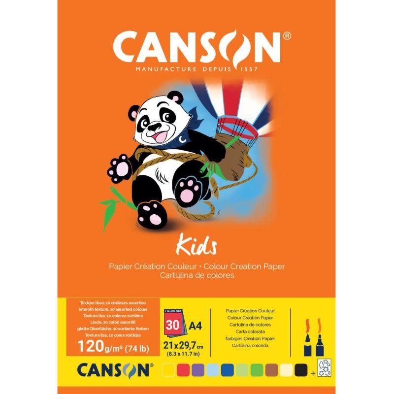 CANSON Bloc Kids Creation Couleur 30Fl A4 120G X10 Couleurs Assorties