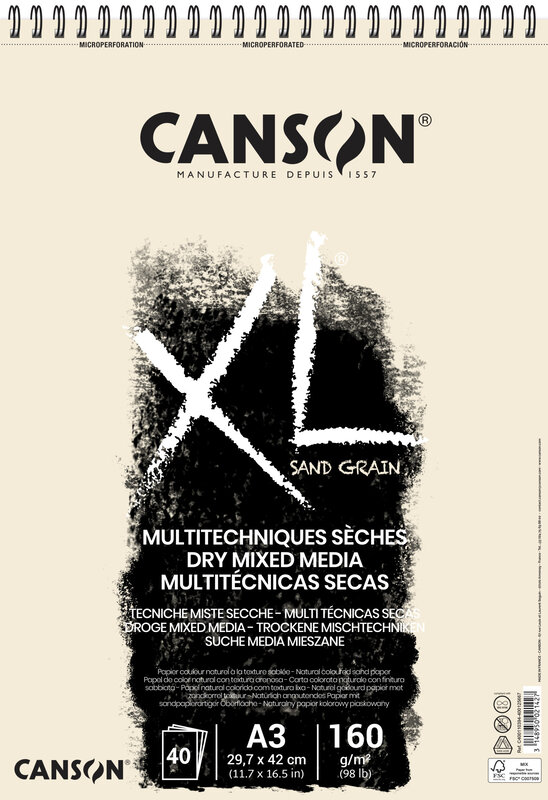 CANSON Album Spirale 40Fl Xl® Sand Grain  A3 160G Naturel