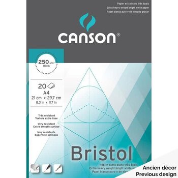 CANSON Bloc 20Fl Col 1 Cote Bristol Graphic A4 250G Blanc