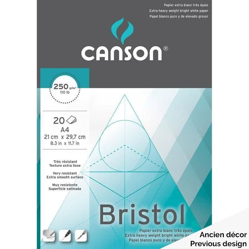 CANSON Bloc 20Fl Col 1 Coté Bristol Graphic A4 250G  Blanc