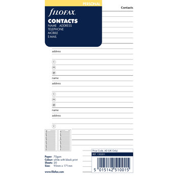 FILOFAX Nom Adresse Tel - E-Mail (Angl.) Personal