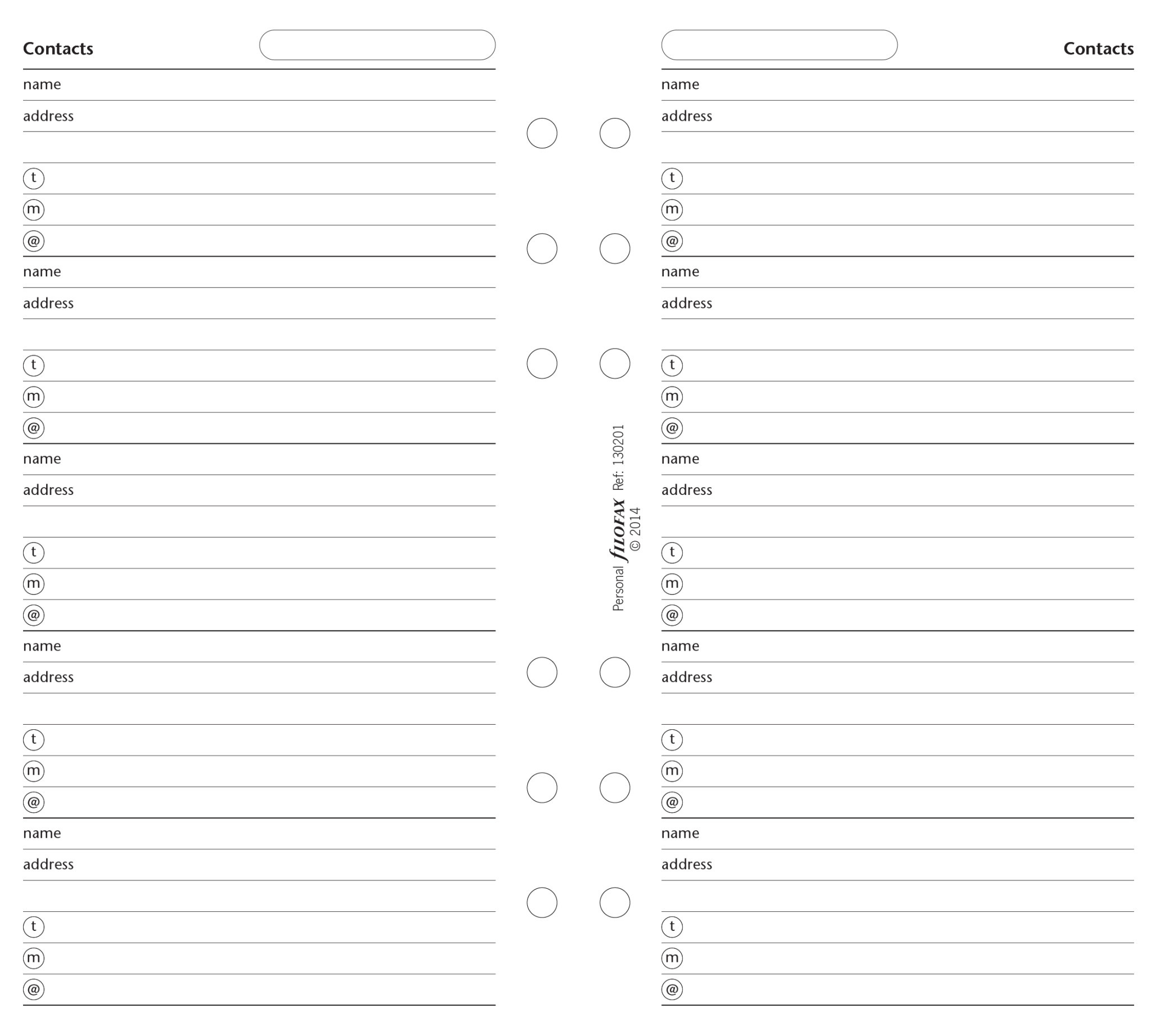 FILOFAX Nom Adresse Tel - E-Mail (Angl.) Personal