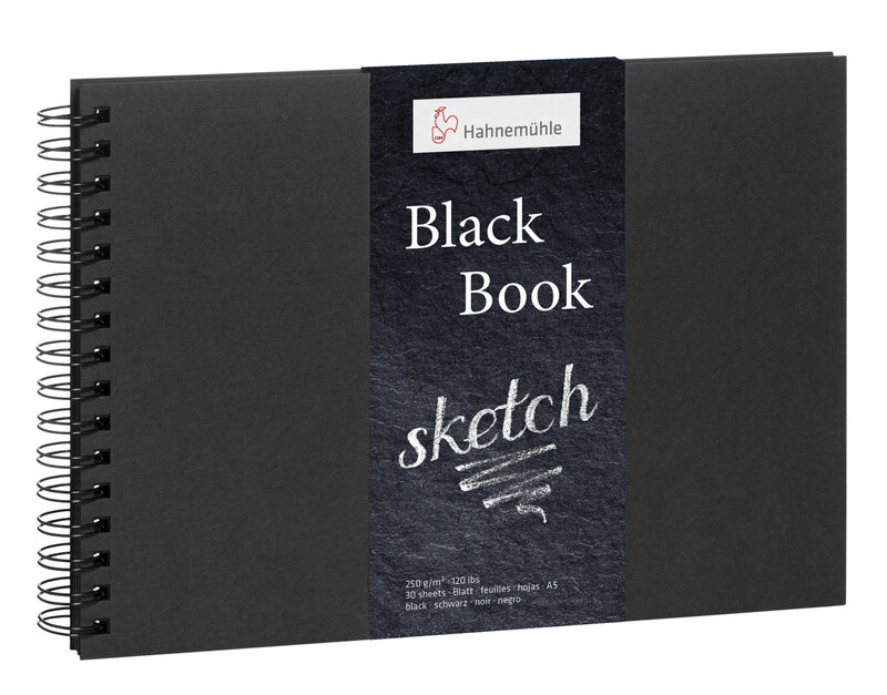 HAHNEMUHLE Livre Croquis "BlackBook"  250g/m², DIN A5 paysage, 30feuilles