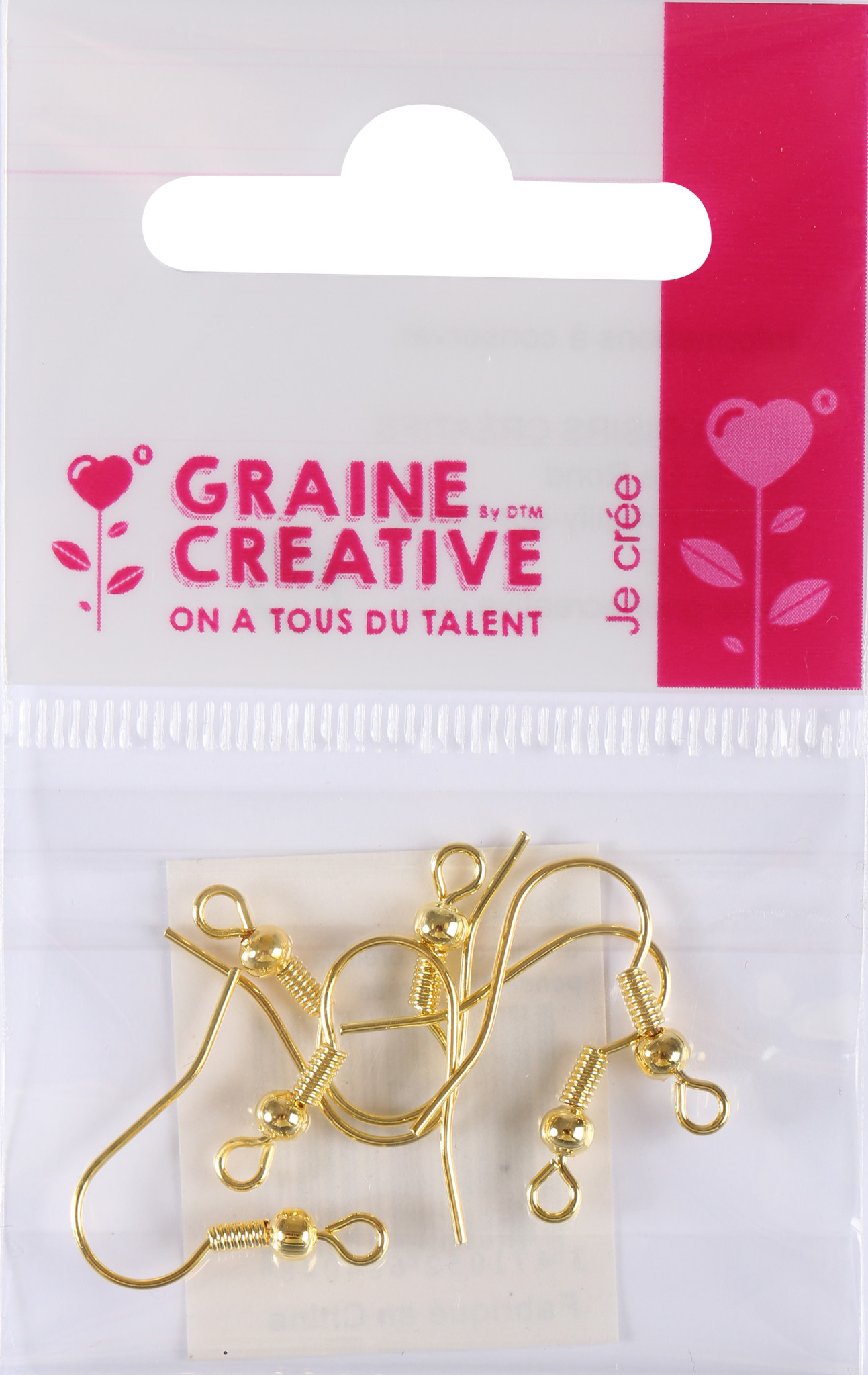GRAINE CREATIVE Sachet De 6 B.Oreilles Pendentifs Coloris Or