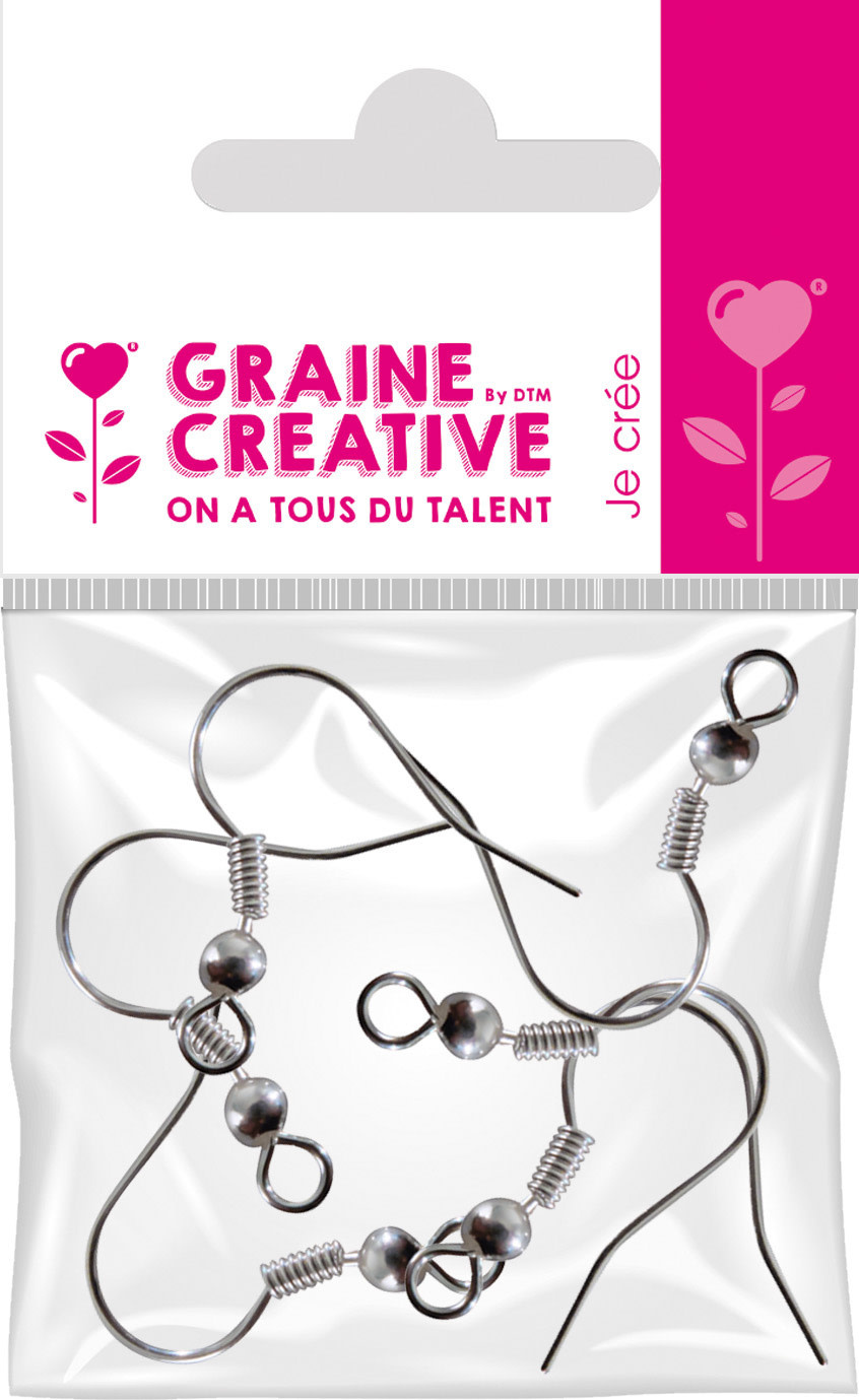 GRAINE CREATIVE Sachet De 6 B.Oreilles Pendentifs Coloris Argent