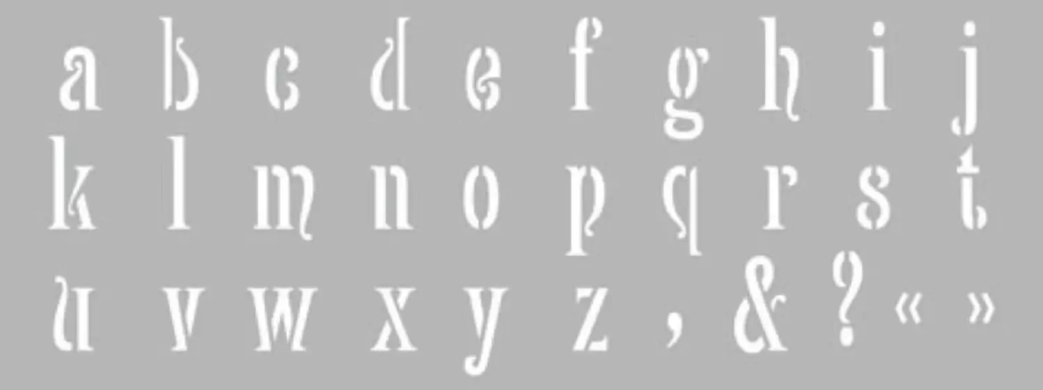 GRAINE CREATIVE Pochoir Decor 15*40 Alphabet N°3 (Contient 2 Planches Alphabet Maj+Min)