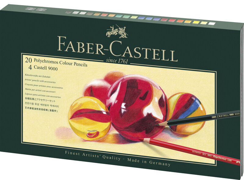 FABER CASTELL Coffret cadeau 20 Polychromos + 4 crayons graphite Castell 9000 + accessoires