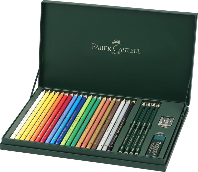 FABER CASTELL Coffret cadeau 20 Polychromos + 4 crayons graphite Castell 9000 + accessoires