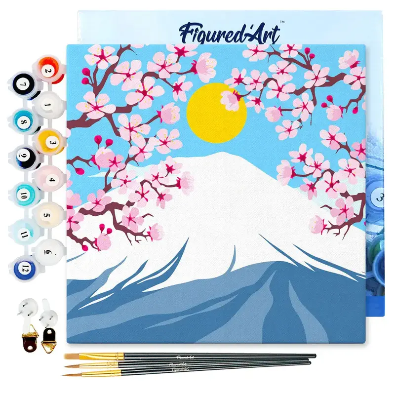 FIGURED'ART Mini Peinture par Numéros Le Mont Fuji 20x20cm toile tendue sur chassis
