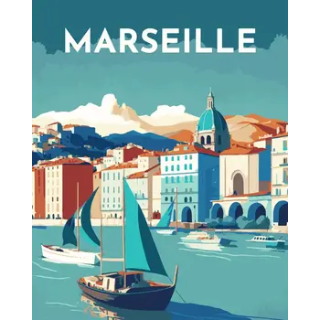 FIGURED'ART Peinture par numéros Affiche Vintage Marseille taille 40x50cm toile tendue sur châssis