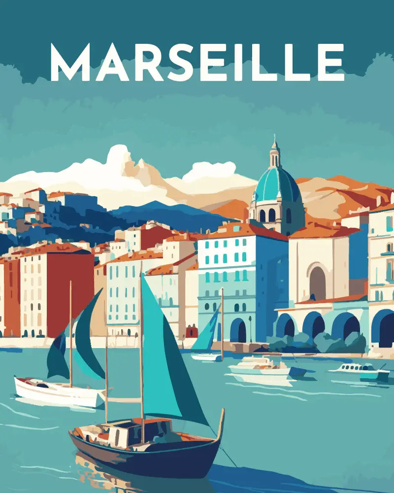 FIGURED'ART Peinture par numéros Affiche Vintage Marseille Taille 40X50Cm Toile Tendue Sur Châssis