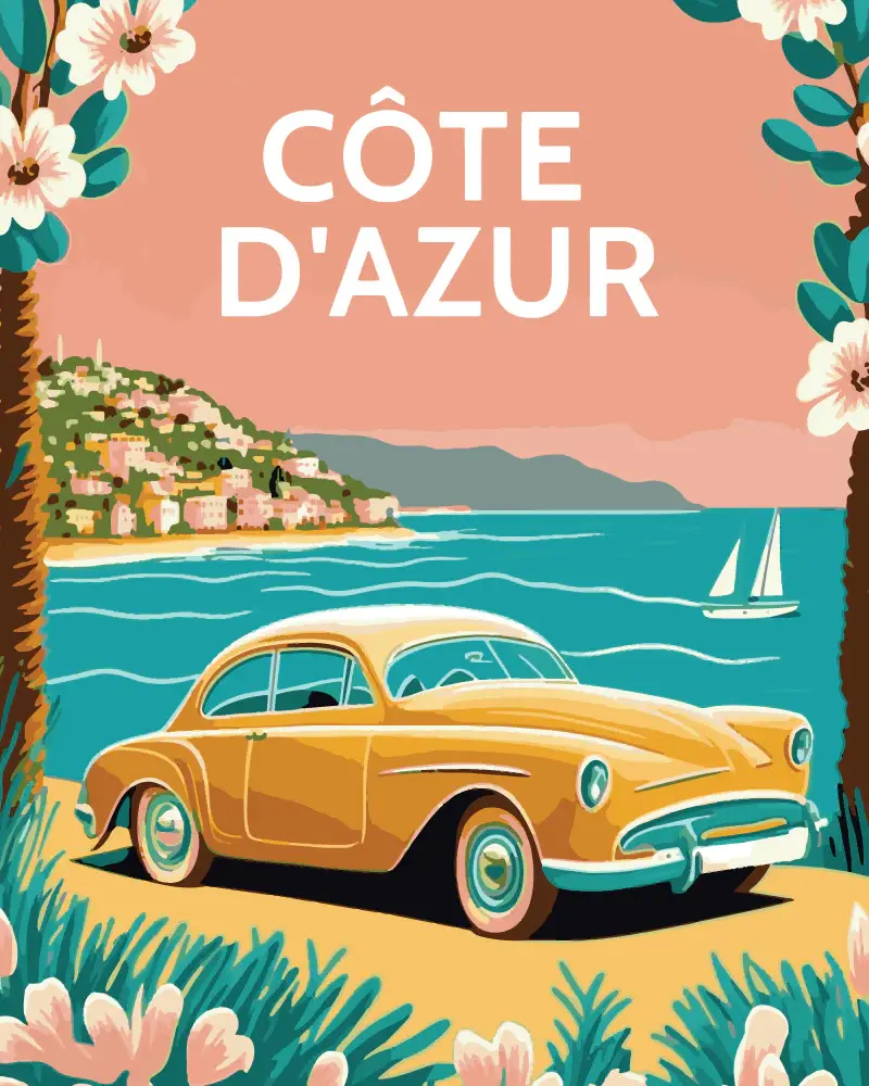 FIGURED'ART Peinture par numéros Affiche Vintage Côte d'Azur taille 40x50cm toile tendue sur châssis