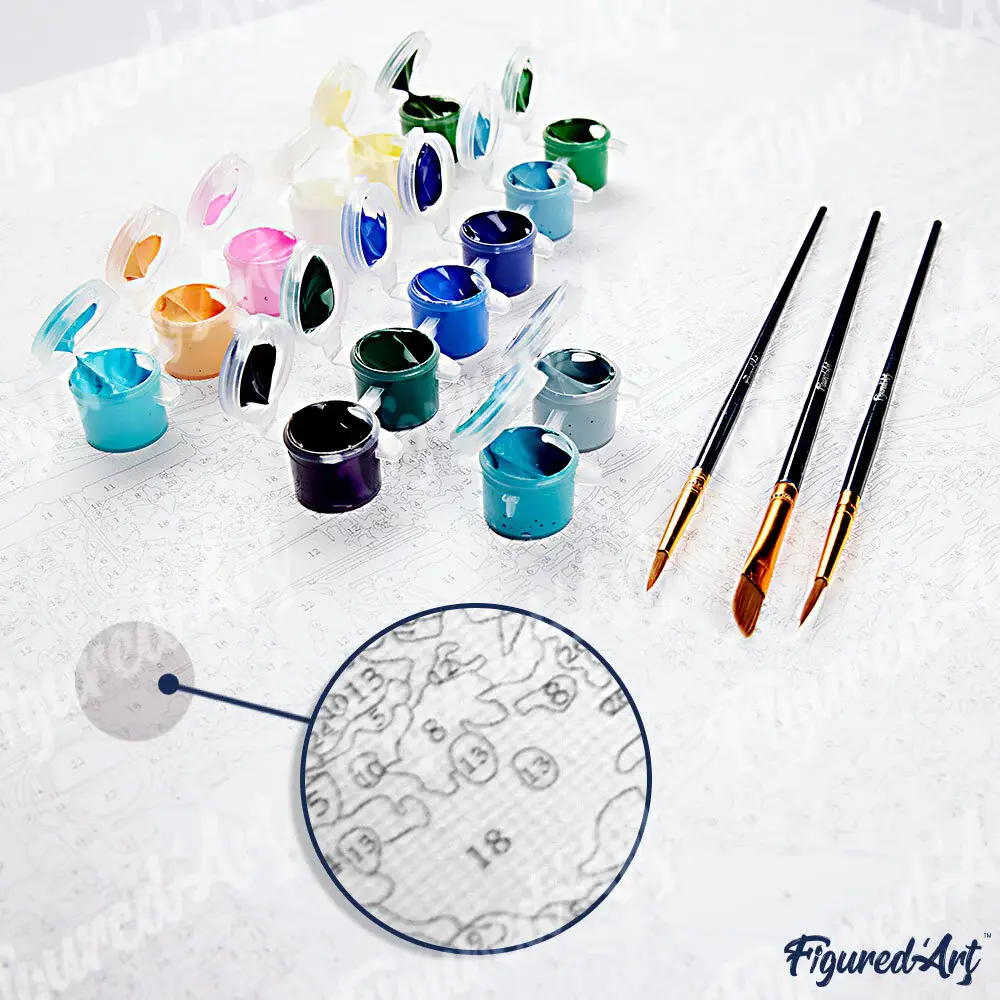 FIGURED'ART Peinture par numéros La Grande Vague De Kanagawa taille 40x50cm Toile Tendue Sur Châssis