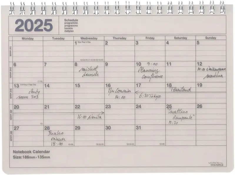 MARK'S EUROPE Calendrier 12 mois 2025 Notebook S  Ivory