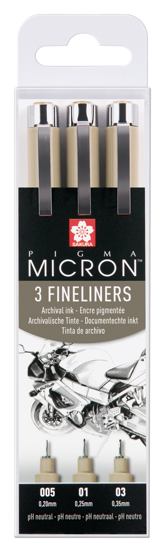 SAKURA Pigma Micron Étui de 3 Fineliners Noirs 005-01-03 Désign