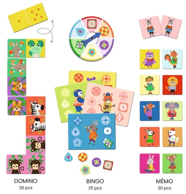 DJECO Jeux  Educatifs - Mémos, Lotos, Dominos Bingo Memo Dominos - Les P'Tits Copains - Fsc Mix