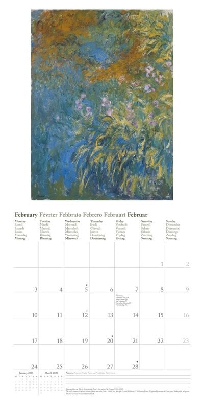 Calendrier Mural Claude Monet 12 mois 30x30cm 2025