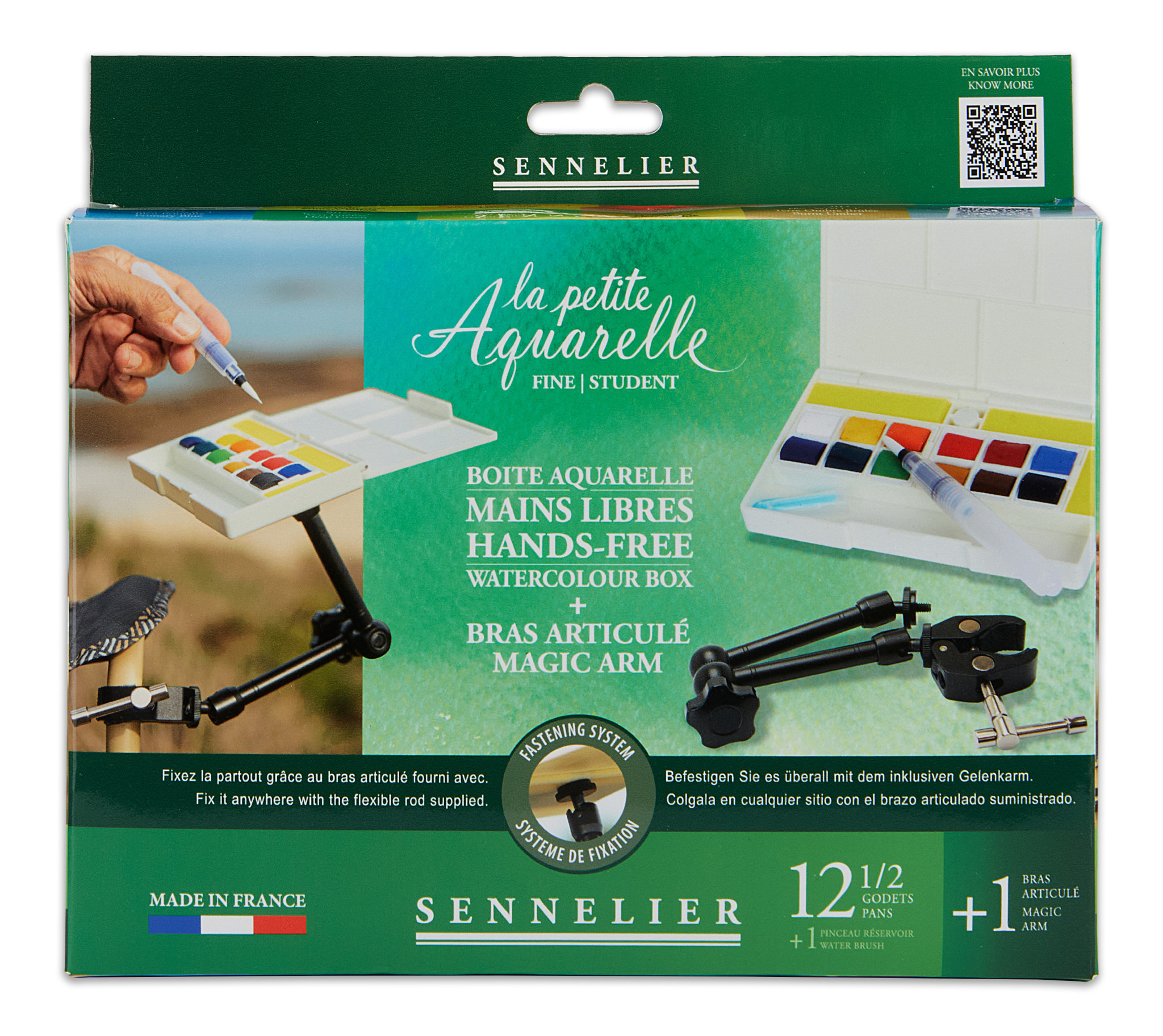 SENNELIER "La Petite Aquarelle" Boite Aquarelle Mains Libres - 12 1/2 Godets + 1 Bras Articulé