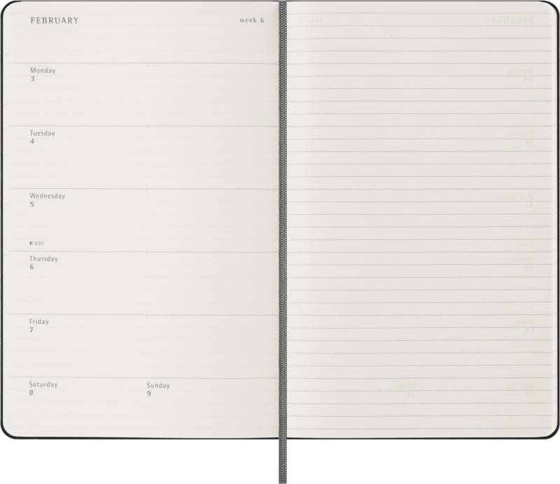 MOLESKINE 18M Semainier horizontal+notes Poche Souple Noir